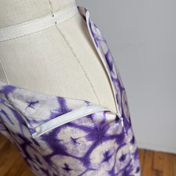 100% Silk JOSEPH Purple/White Tie-Dye Asymmetrical Midi Skirt - Picture 6 of 8